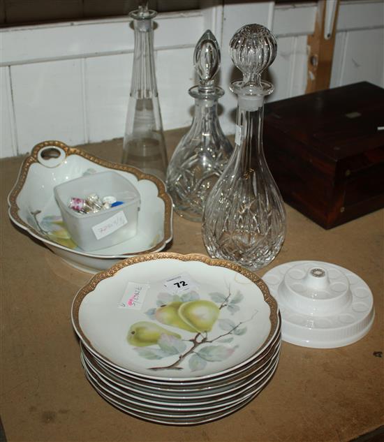 Rosenthal dessert service & 3 glass decanters, cased set of 4 glass dishes & thimbles(-)